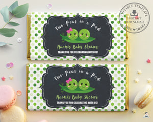 Cute Twins Boy Girl Two Peas in a Pod Chocolate Bar Wrapper Aldi Hershey's Editable Template - Digital Printable File - Instant Download - PB1