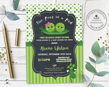 Load image into Gallery viewer, Cute Two Peas in a Pod Twins Boy Girl Baby Shower Invitation Editable Template - Digital Printable File - Instant Download - PB1