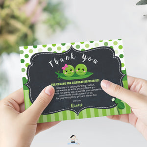 Cute Two Peas in a Pod Twins Boy Girl Baby Shower Thank You Card Editable Template - Digital Printable File - Instant Download - PB1