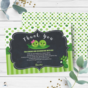 Cute Two Peas in a Pod Twins Boy Girl Baby Shower Thank You Card Editable Template - Digital Printable File - Instant Download - PB1