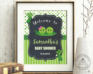 Two Peas in a Pod Twins Girl Boy Baby Shower Welcome Sign Editable Template - Instant Download - Digital Printable File - PB1