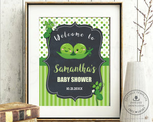Two Peas in a Pod Twin Boys Baby Shower Welcome Sign Editable Template - Instant Download - Digital Printable File - PB1