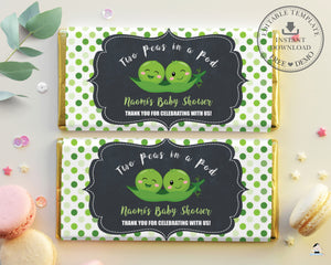 Cute Twins Boys or Gender Neutral Two Peas in a Pod Chocolate Bar Wrapper Aldi Hershey's Editable Template - Digital Printable File - Instant Download - PB1