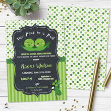 Load image into Gallery viewer, Cute Two Peas in a Pod Twins Gender Neutral Boys Baby Shower Invitation Editable Template - Digital Printable File - Instant Download - PB1