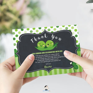 Cute Two Peas in a Pod Twins Boys Gender Neutral Baby Shower Thank You Card Editable Template - Digital Printable File - Instant Download - PB1