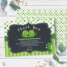Load image into Gallery viewer, Cute Two Peas in a Pod Twins Boys Gender Neutral Baby Shower Thank You Card Editable Template - Digital Printable File - Instant Download - PB1