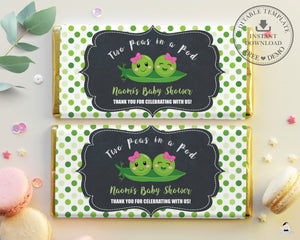 Cute Two Peas in a Pod Twins Baby Girls Chocolate Bar Wrapper Aldi Hershey's - Editable Templates - Digital Printable Files - PB1