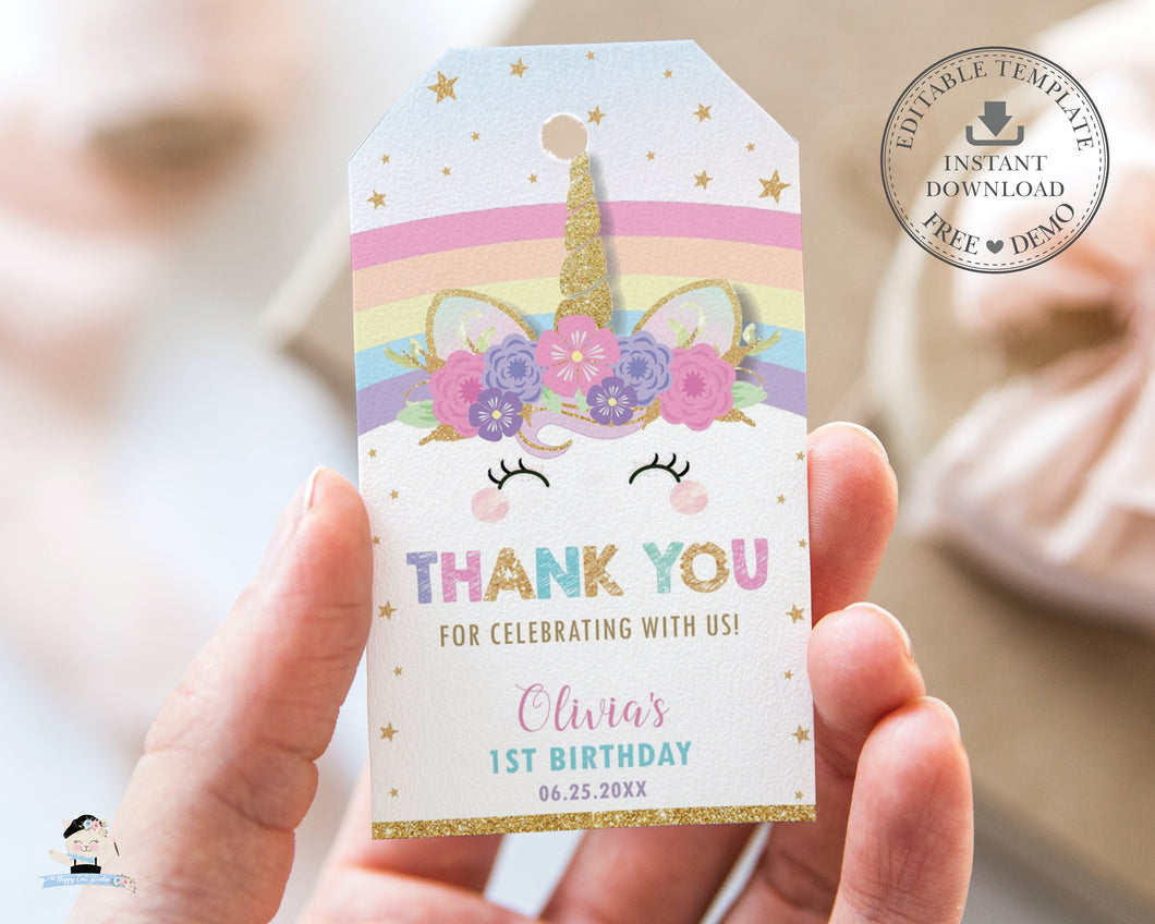 cute-rainbow-unicorn-birthday-thank-you-favor-swing-tags-editable-temp-the-happy-cat-studio for Free Printable Rainbow Gift Tags Cute Rainbow Unicorn Birthday Thank You Favor Swing Tags Editable Temp – The Happy Cat Studio for Free Printable Rainbow Gift Tags