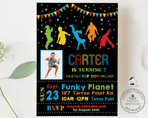 Vibrant Neon Hip Hop Dance Birthday Party Photo Invitation Editable Template - Digital Printable Files - Instant Download - DP3