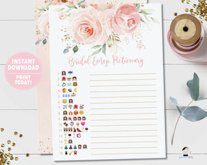 Chic Blush Pink Floral Gold Bridal Shower Emoji Pictionary Game - Instant Download - Digital Printable File - PK5