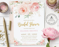 Chic Blush Floral Greenery Bridal Shower Invitation Editable Template - Digital Printable File - Instant Download - PK5