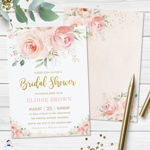 Chic Blush Floral Greenery Bridal Shower Invitation Editable Template - Digital Printable File - Instant Download - PK5
