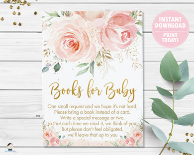 Blush Pink Floral Bring a Book Instead of a Card Insert - Instant Download - Digital Printable File - PK5