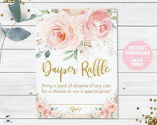 Load image into Gallery viewer, Blush Pink Floral Diaper Raffle Insert Cards - Instant Download - Digital Printable File - PK5