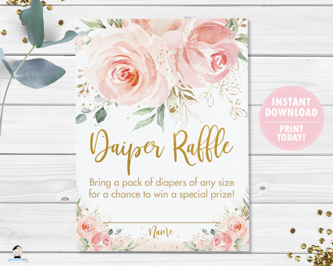 Blush Pink Floral Diaper Raffle Insert Cards - Instant Download - Digital Printable File - PK5