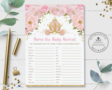 Load image into Gallery viewer, Pink Floral Princess Carriage Baby Shower Game Bundle, Find Guest, Bingo, Emoji, Nursery Rhyme He She Said Printable, INSTANT DOWNLOAD PU2