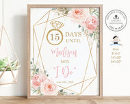 Chic Blush Pink Floral Wedding Countdown Sign Editable Template - Digital Printable File - Instant Download - PK5