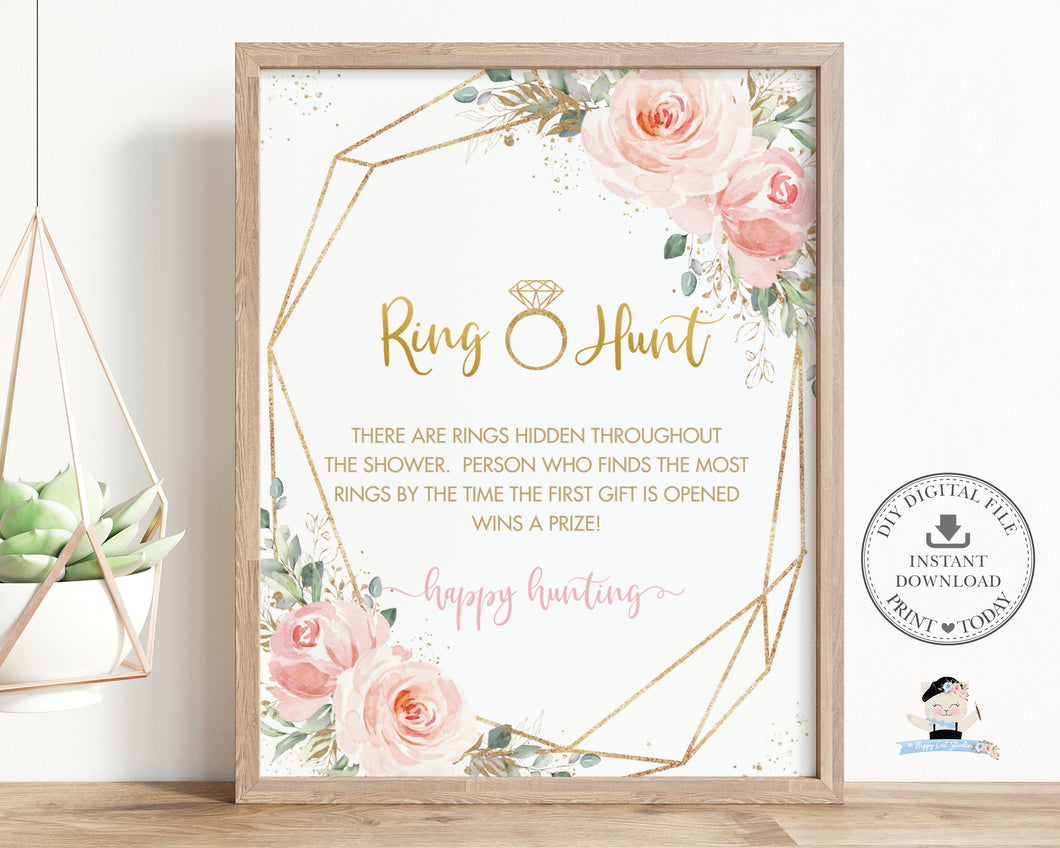 Ring Hunt Bridal Shower Game Chic Blush Floral Gold Geometric - Digital Printable File - Instant Download - PK5