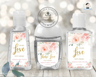 Chic Blush Pink Floral Gold Foliage Bridal Baby Shower Wedding Hand Sanitizer Labels Editable Templates - Digital Printable Files - Instant Download - PK5