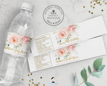 Load image into Gallery viewer, Chic Blush Pink Floral Gold Foliage Water Bottle Wrapper Label Stickers Editable Template - Digital Printable File - Instant Download - PK5