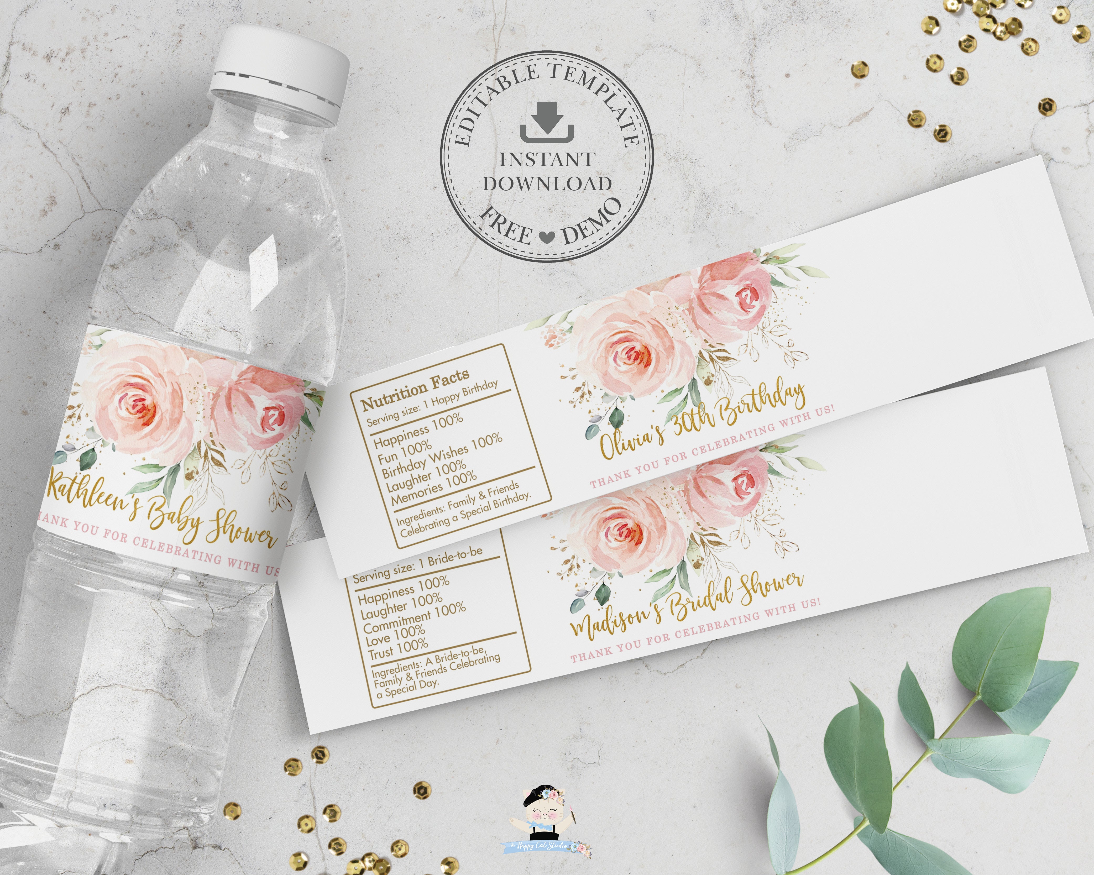 Colorful Wildflower, Beige Water Bottle Label