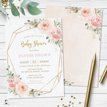 Load image into Gallery viewer, Modern Blush Floral Gold Geometric Baby Shower Invitation Editable Template - Digital Printable File - Instant Download - PK5