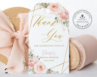 Chic Blush Pink Floral Modern Gold Geometric Thank You Favor Tag Editable Template - Digital Printable File - Instant Download - PK5