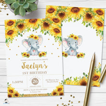 Load image into Gallery viewer, Cute Baby Elephant Sunflower Floral Birthday Invitation Editable Template - Digital Printable File - Instant Download - EP8