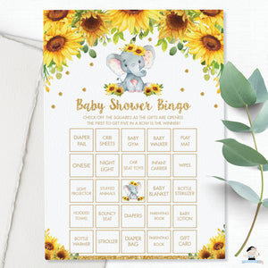 Elephant Sunflower Floral Baby Shower Game Value Bundle Set of 8 Games - INSTANT DOWNLOAD - Digital Printable Files - EP8