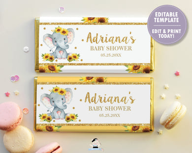 Sunflower Elephant Chocolate Bar Wrappers for Aldi and Hershey's Chocolate Bars - DIY EDITABLE TEMPLATE Digital Printable File - INSTANT DOWNLOAD - EP8