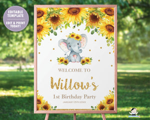 Sunflower Elephant Baby Shower Signage Bundle - Digital Printable Files - Instant Download - EP8