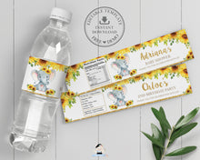 Load image into Gallery viewer, Chic Sunflower Elephant Water Bottle Labels Editable Template Baby Shower Birthday - Instant Download - Digital Printable File - EP8