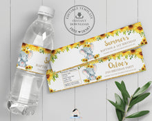 Load image into Gallery viewer, Chic Sunflower Elephant Water Bottle Labels Editable Template Baby Shower Birthday - Instant Download - Digital Printable File - EP8