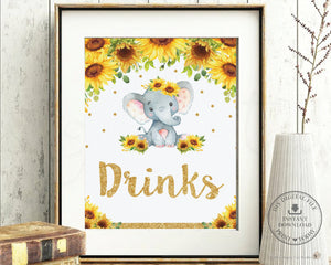 Sunflower Elephant Baby Shower Signage Bundle - Digital Printable Files - Instant Download - EP8