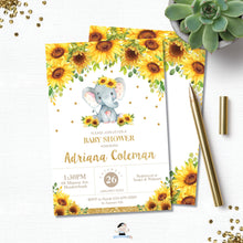 Load image into Gallery viewer, Sunflower Elephant Baby Shower Invitation - EDITABLE TEMPLATE Digital Printable File - INSTANT DOWNLOAD - EP8