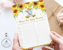 Load image into Gallery viewer, Sunflower Elephant Name The Baby Animal Baby Shower Quiz Game - Digital Printable File - Instant Download - EP8