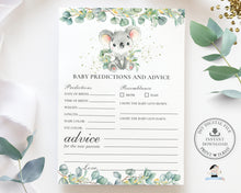 Load image into Gallery viewer, Baby Predictions and Advice Card, INSTANT DOWNLOAD, Greenery Eucalyptus Cute Koala Boy Girl Baby Shower Game Activity Diy PDF Printable, AU2