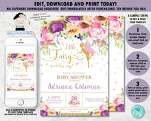 Load image into Gallery viewer, Summer Floral Fairy Baby Shower Invitation - Instant EDITABLE TEMPLATE - FF2