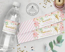 Load image into Gallery viewer, Chic Fairy Blush Pink Floral Water Bottle Wrapper Label Editable Template - Digital Printable File - Instant Download - FF1