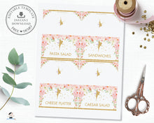 Load image into Gallery viewer, Chic Pink Floral Gold Glitter Fairy Food Tent Editable Template - Digital Printable File - Insant Download - FF1