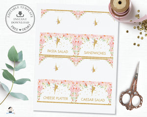 Chic Pink Floral Gold Glitter Fairy Food Tent Editable Template - Digital Printable File - Insant Download - FF1