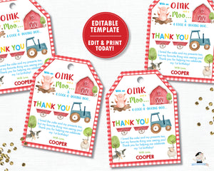 Farm Barnyard Animals Birthday Party Baby Shower Thank You Favor Tags - Editable Template - Digital Printable File - Instant Download -  BY1