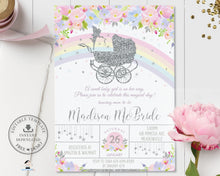 Load image into Gallery viewer, Floral Fairy Silver Glitter Vintage Pram Baby Shower Invitation Editable Template - Digital Printable File - Instant Download - FF5