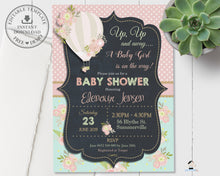 Load image into Gallery viewer, Chic Floral Hot Air Balloon Baby Shower Invitation Editable Template - Digital Printable File - HA1