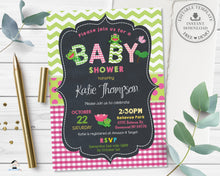 Load image into Gallery viewer, Cute Frogs Baby Shower Girl Pink Invitation - Editable Template - Digital Printable File Instant Download - FR2