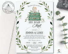 Load image into Gallery viewer, Rustic Greenery Adventure Begins Baby Shower by Mail Long Distance Invitation Editable Template - Instant Download - BM1