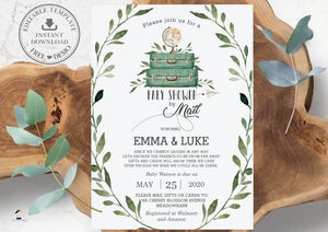 Rustic Greenery Adventure Begins Baby Shower by Mail Long Distance Invitation Editable Template - Instant Download - BM1