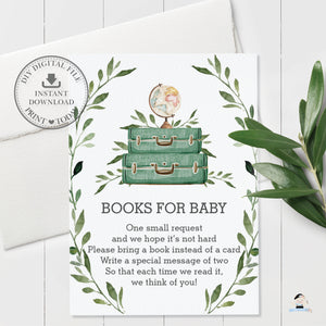 Greenery Adventure Begins Baby Shower Bring a Book Instead of a Card - Instant Download - BM1