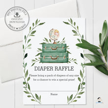 Load image into Gallery viewer, Greenery Adventure Begins Baby Shower Diaper Raffle Ticket Card - Instant Download - BM1