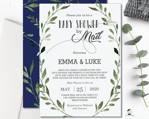 Rustic Greenery Baby Shower by Mail Long Distance Invitation Editable Template - Instant Download - BM1